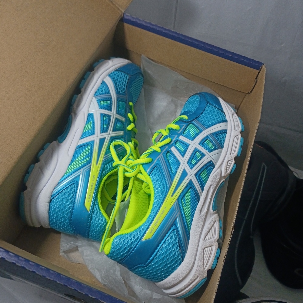 Asics Kids Running Sneakers Blue and Neon Green